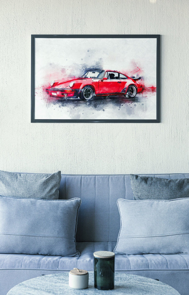 Woolly Mammoth Media Cars Red 911 Turbo Classic Car Wall Art Print