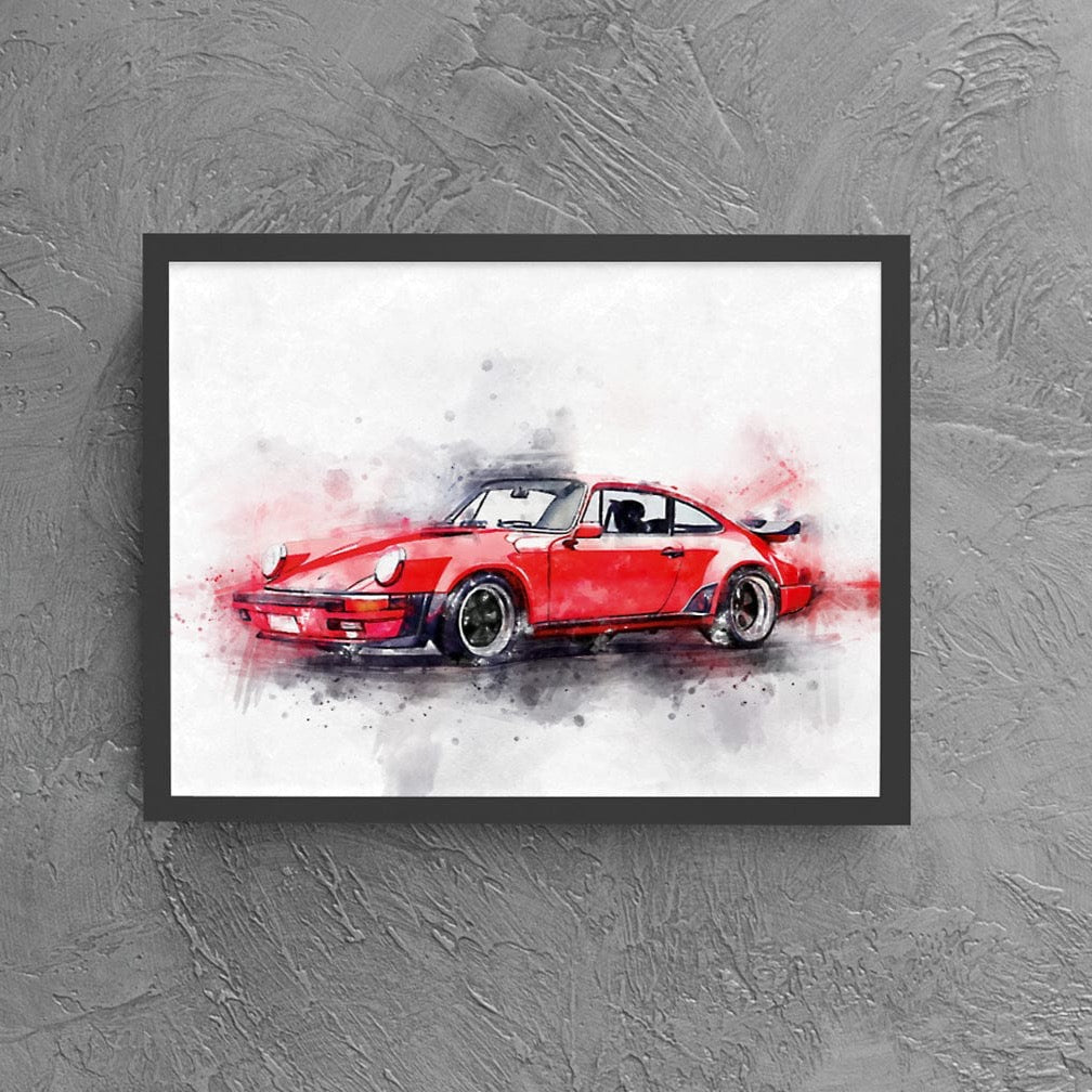 Woolly Mammoth Media Cars Red 911 Turbo Classic Car Wall Art Print