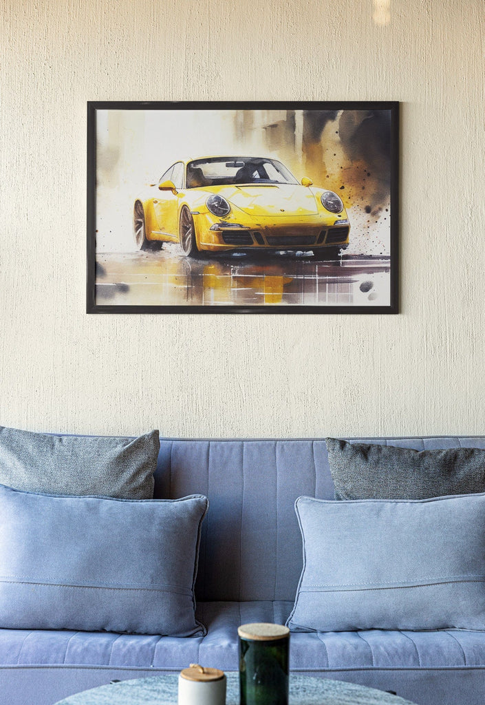 Woolly Mammoth Media Cars Yellow 911 Modern SuperCar Wall Art Print
