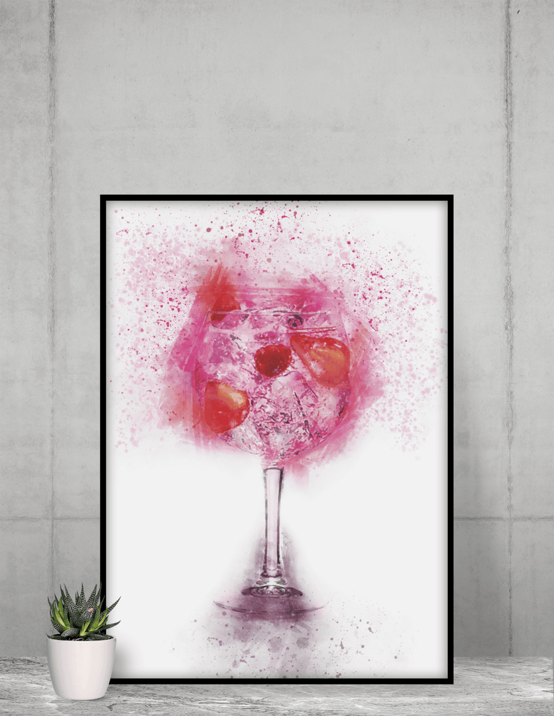 Woolly Mammoth Media 16x12" Framed Print Pink Gin and Tonic Glass Wall Art