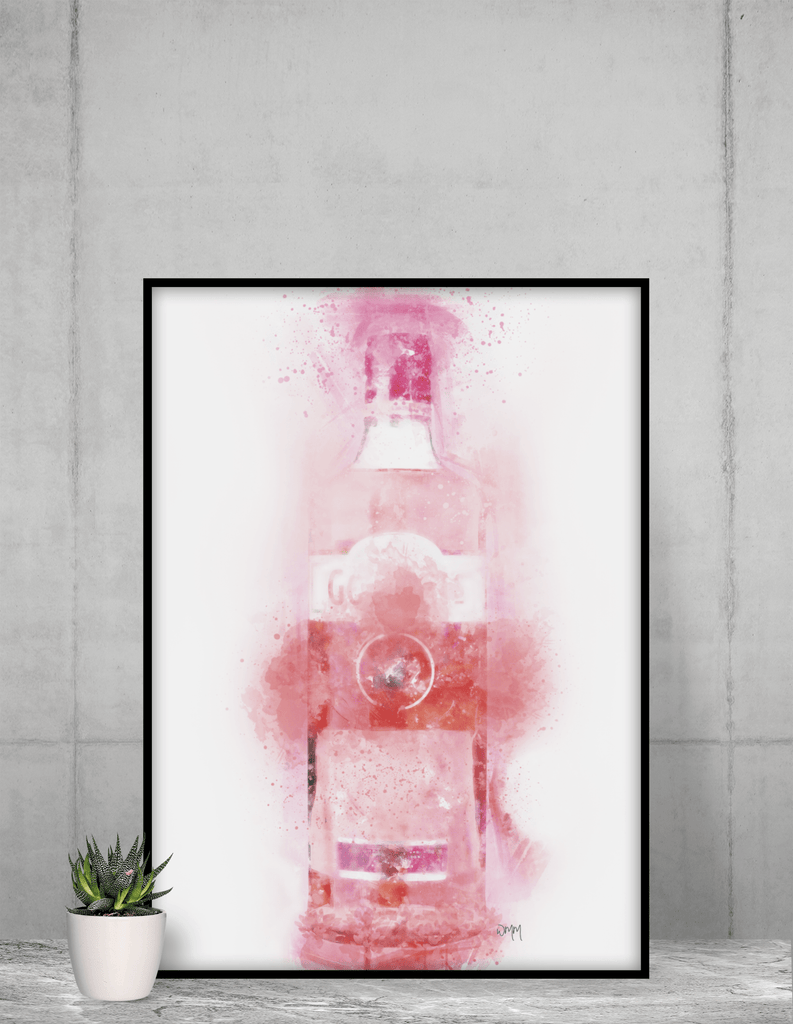 Woolly Mammoth Media 16x12" Framed Print Pink Gin Bottle Wall Art Print