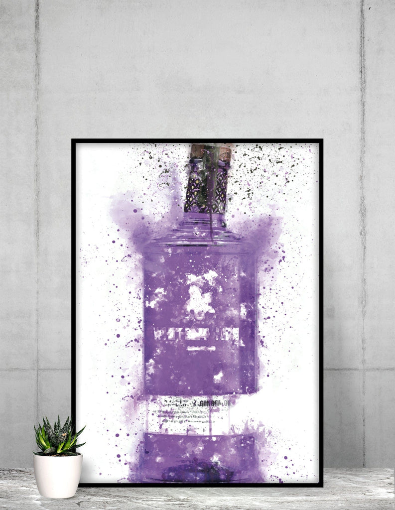 Woolly Mammoth Media 16x12" Framed Print Purple Gin Bottle Wall Art Print