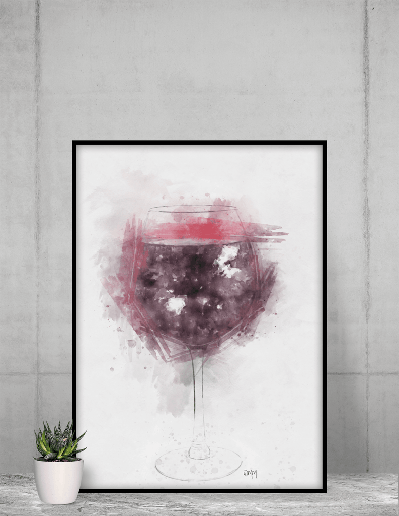 Woolly Mammoth Media 16x12" Framed Print Red Wine Glass Wall Art Print