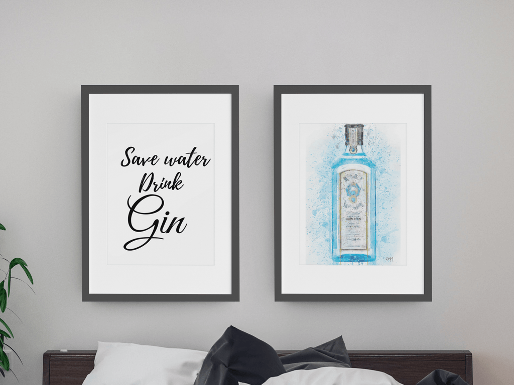 Save Water Drink Gin set of 2 wall art prints freeshipping - Woolly Mammoth Media