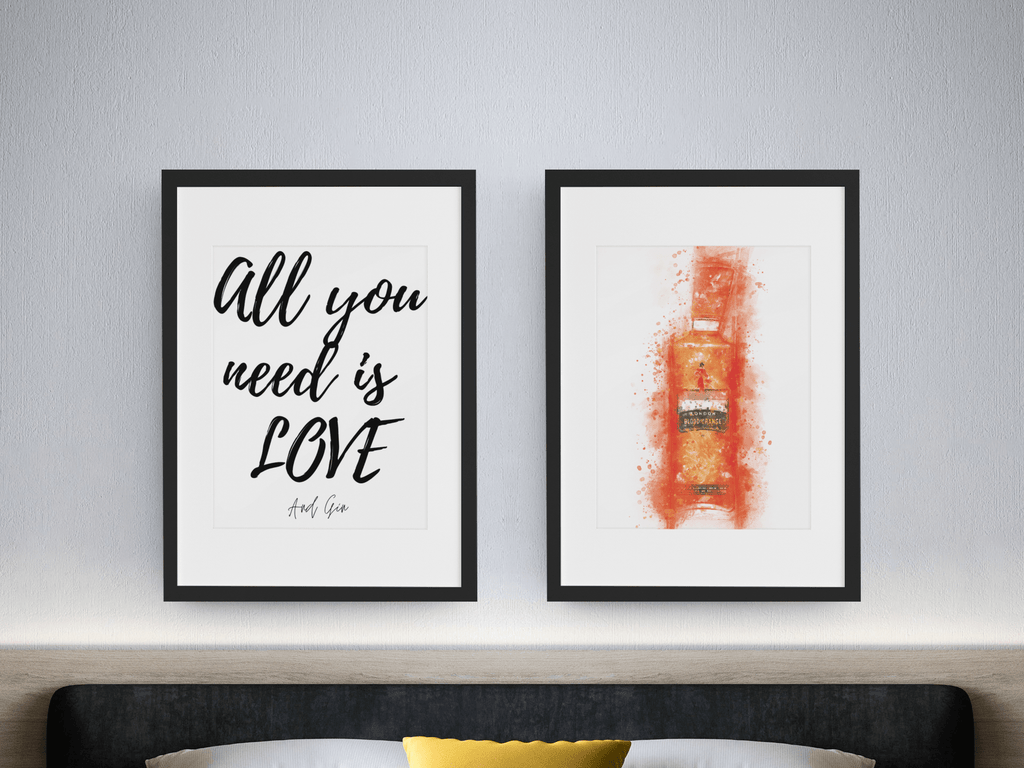 All you need is love and Gin set of 2 wall art prints freeshipping - Woolly Mammoth Media