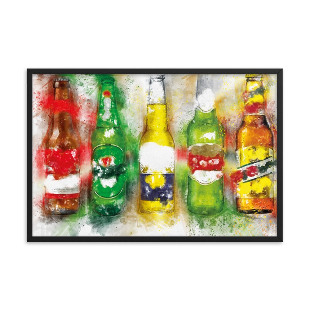 Woolly Mammoth Media 24″×36″ 5 Beer Bottles Wall Art Print