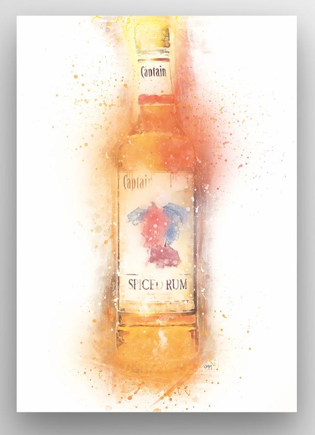 Captain Spiced Rum Bottle Modern Wall Art Print freeshipping - Woolly Mammoth Media