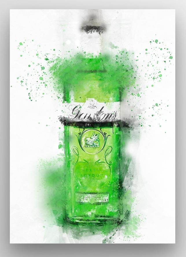 Gin Bottle Wall Art Print 'London Green' Splatter Art Prints freeshipping - Woolly Mammoth Media