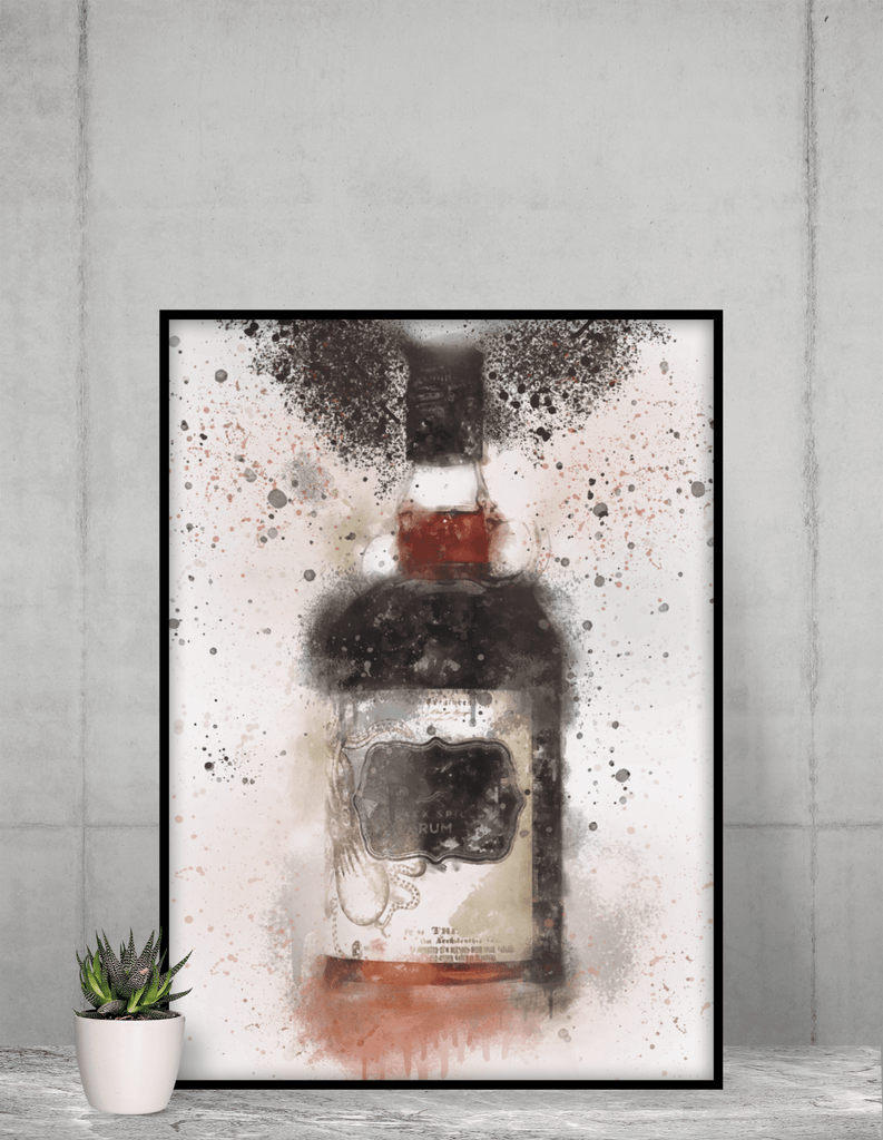 Woolly Mammoth Media Alcohol Bottles 16x12" Framed Print Black Rum Bottle Wall Art Print