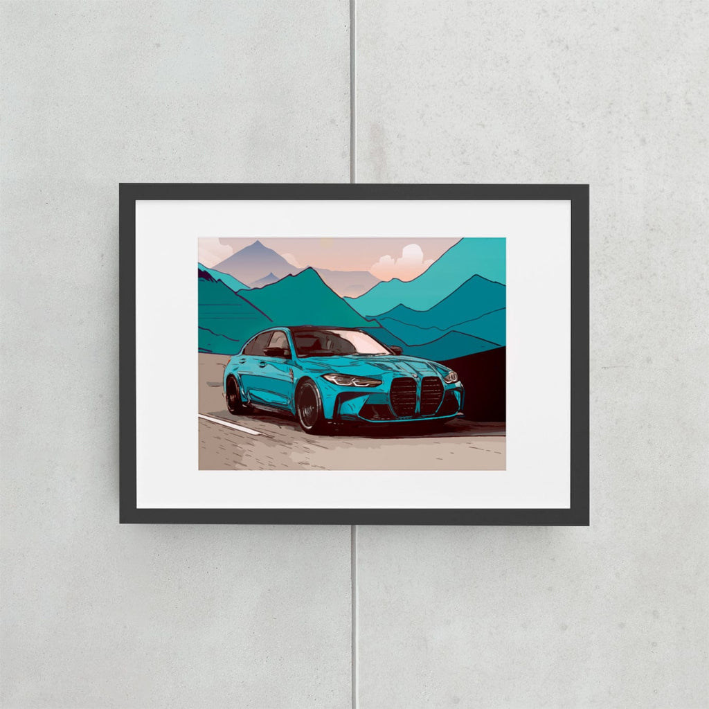 Woolly Mammoth Media BMW M3 Illustration. Blue Wall Art Print