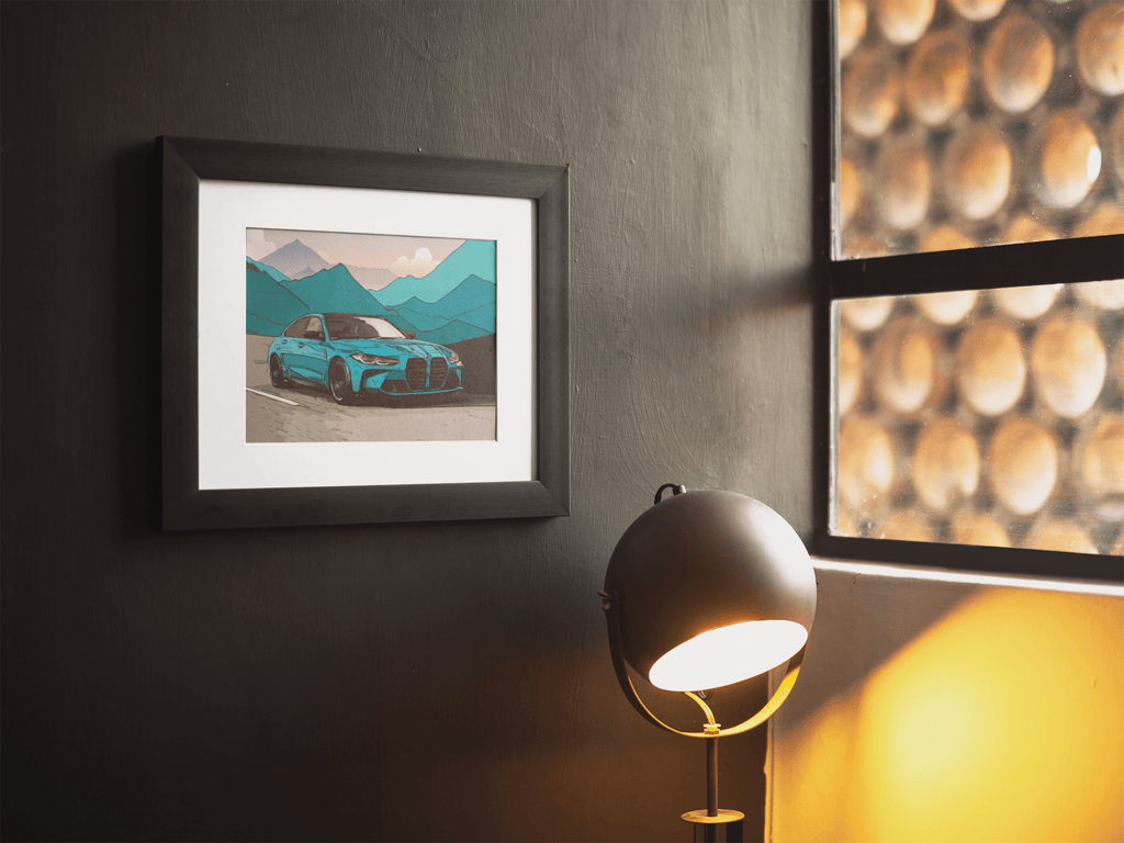Woolly Mammoth Media BMW M3 Illustration. Blue Wall Art Print