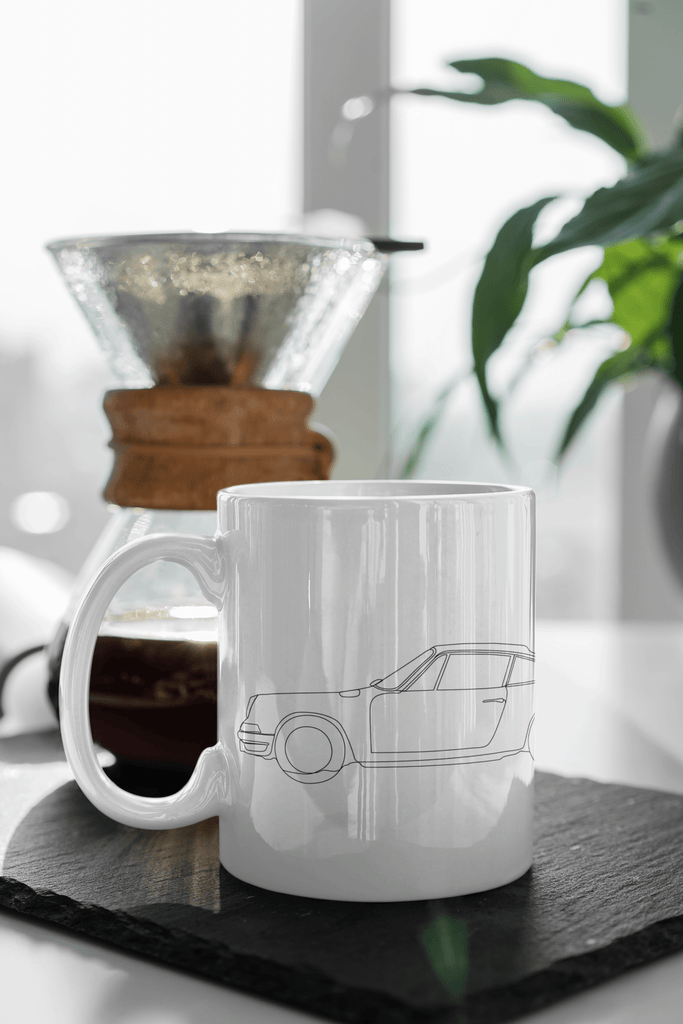 Woolly Mammoth Media Cars 911 Line Art Drawing Mug
