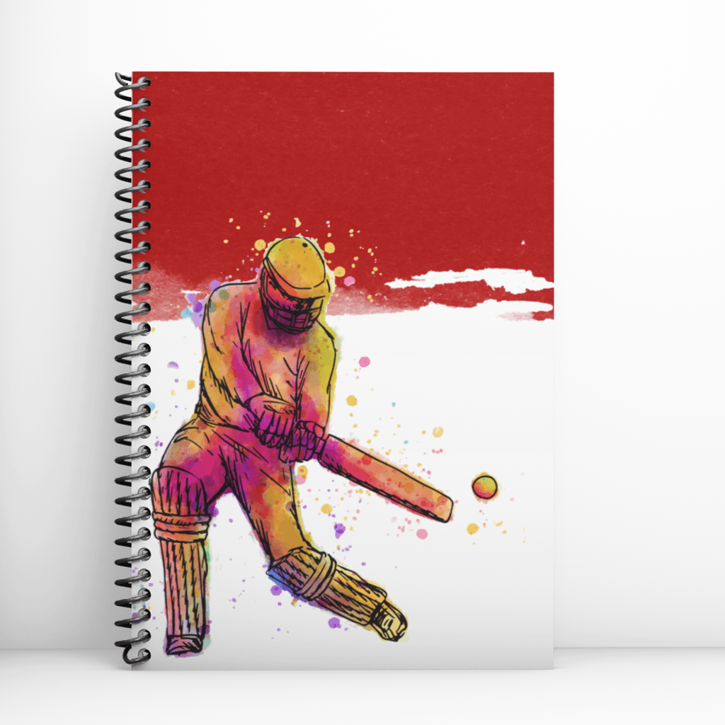 Cricket Player Notebook Art Red Artwork freeshipping - Woolly Mammoth Media