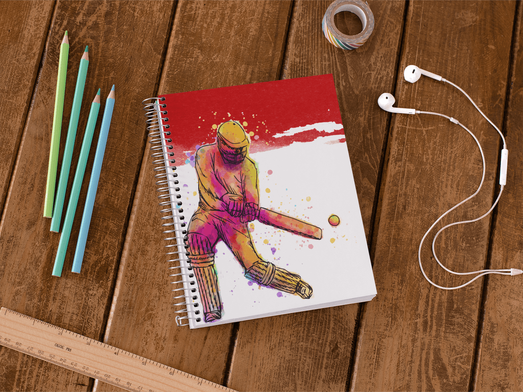 Cricket Player Notebook Art Red Artwork freeshipping - Woolly Mammoth Media