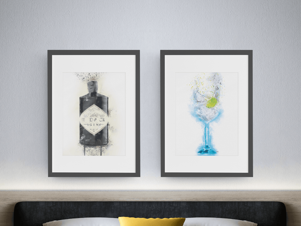 Gin Bottle &amp; Gin Glass Gallery Wall Set of 2 Prints freeshipping - Woolly Mammoth Media