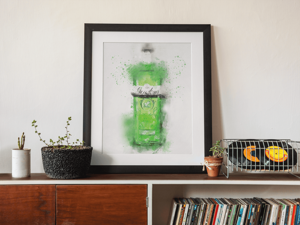 Gin Bottle Wall Art Print 'London Green' Splatter Art Prints freeshipping - Woolly Mammoth Media