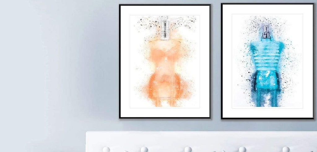 Aftershave and Perfume set of 2 splatter wall art prints freeshipping - Woolly Mammoth Media