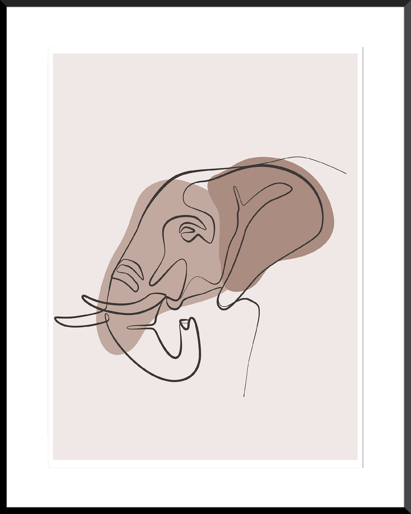 Minimalist Elephant Line Art Print - Woolly Mammoth Media