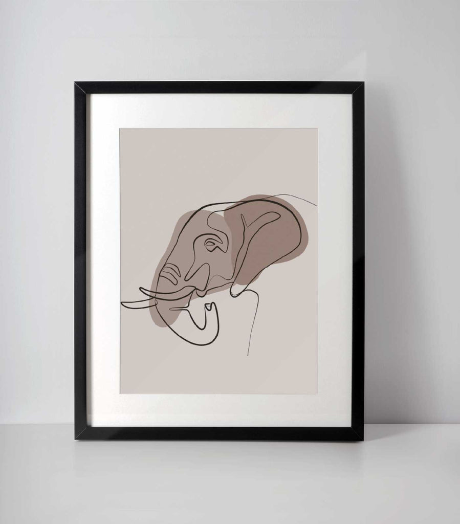 Minimalist Elephant Line Art Print freeshipping - Woolly Mammoth Media