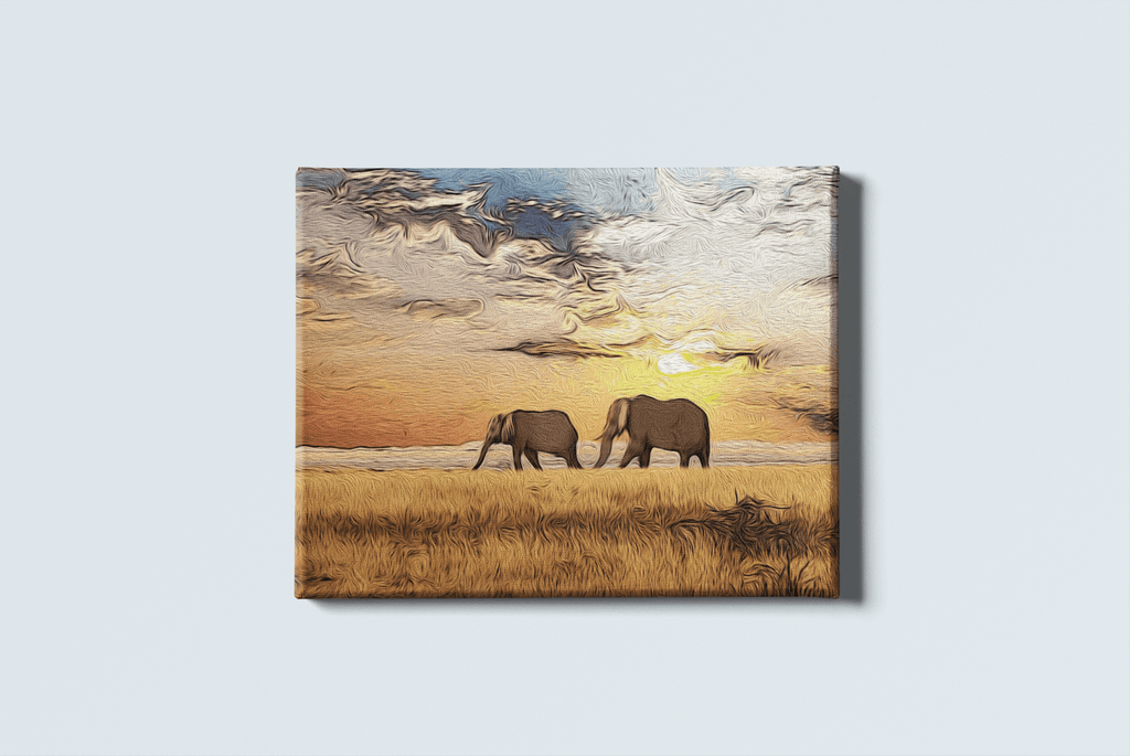 Woolly Mammoth Media Painting Canvas Elephants walking the African Plains Canvas Print