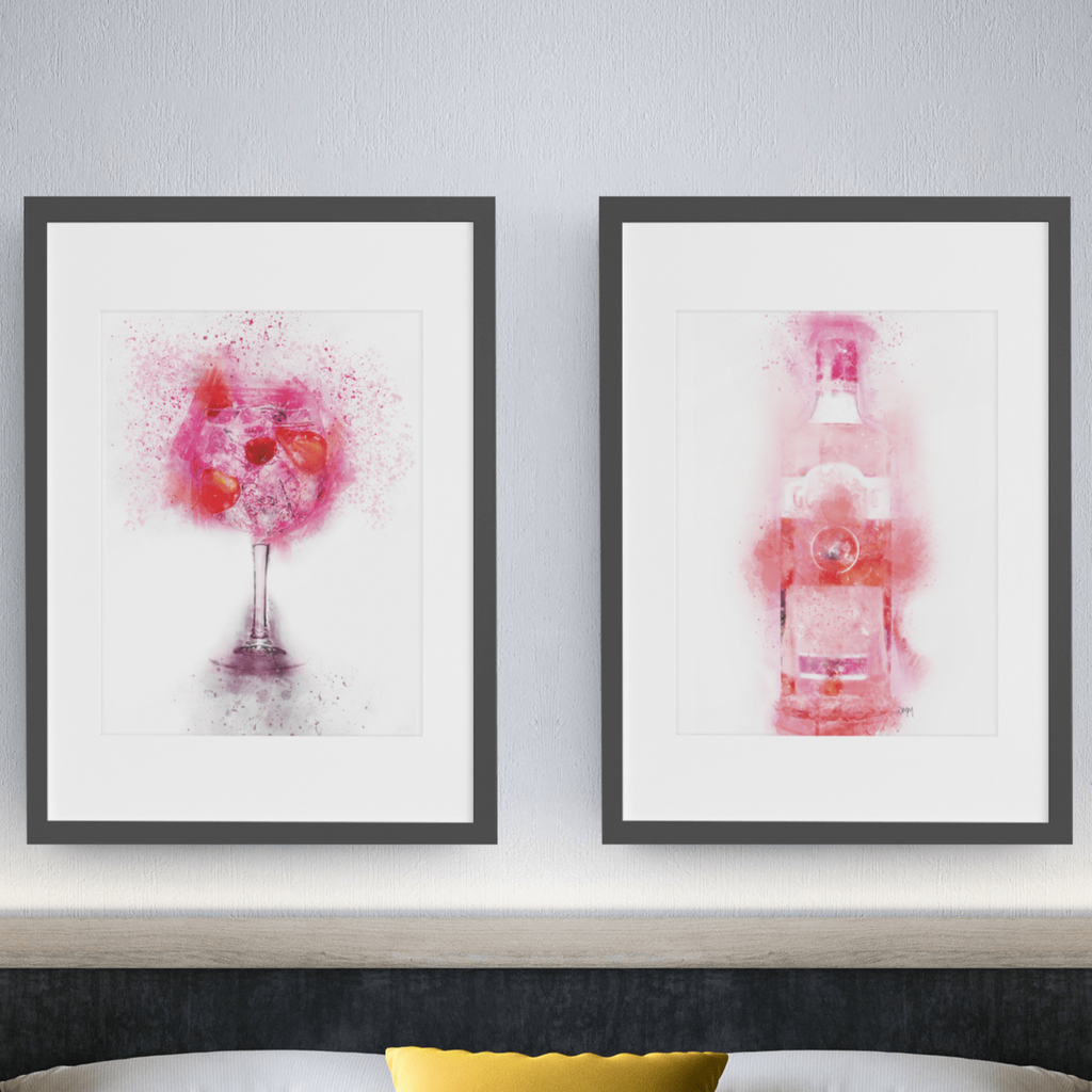 Pink Gin set of 2 splatter wall art prints freeshipping - Woolly Mammoth Media