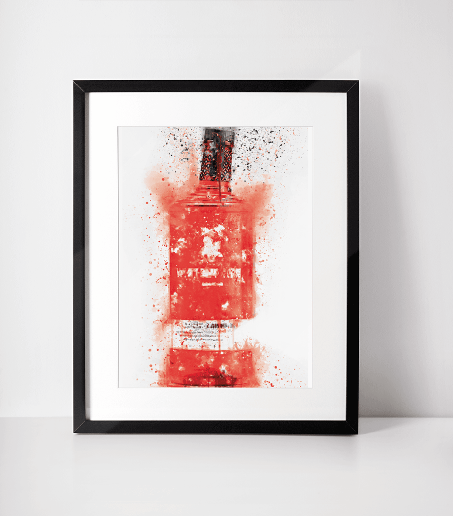 Red Raspberry Gin Bottle Wall Art Print freeshipping - Woolly Mammoth Media