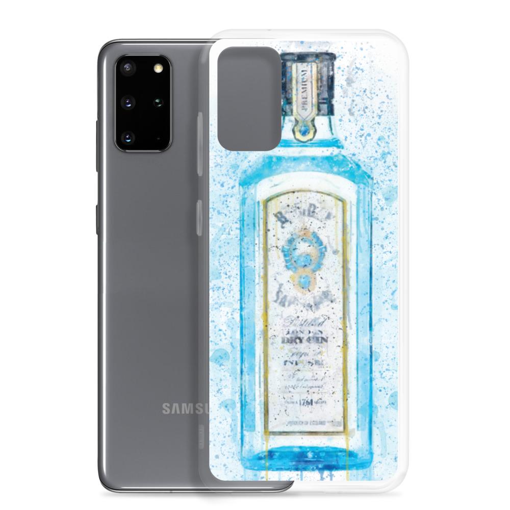 Gin Bottle Art Samsung Blue Splatter Art Case Cover - Woolly Mammoth Media