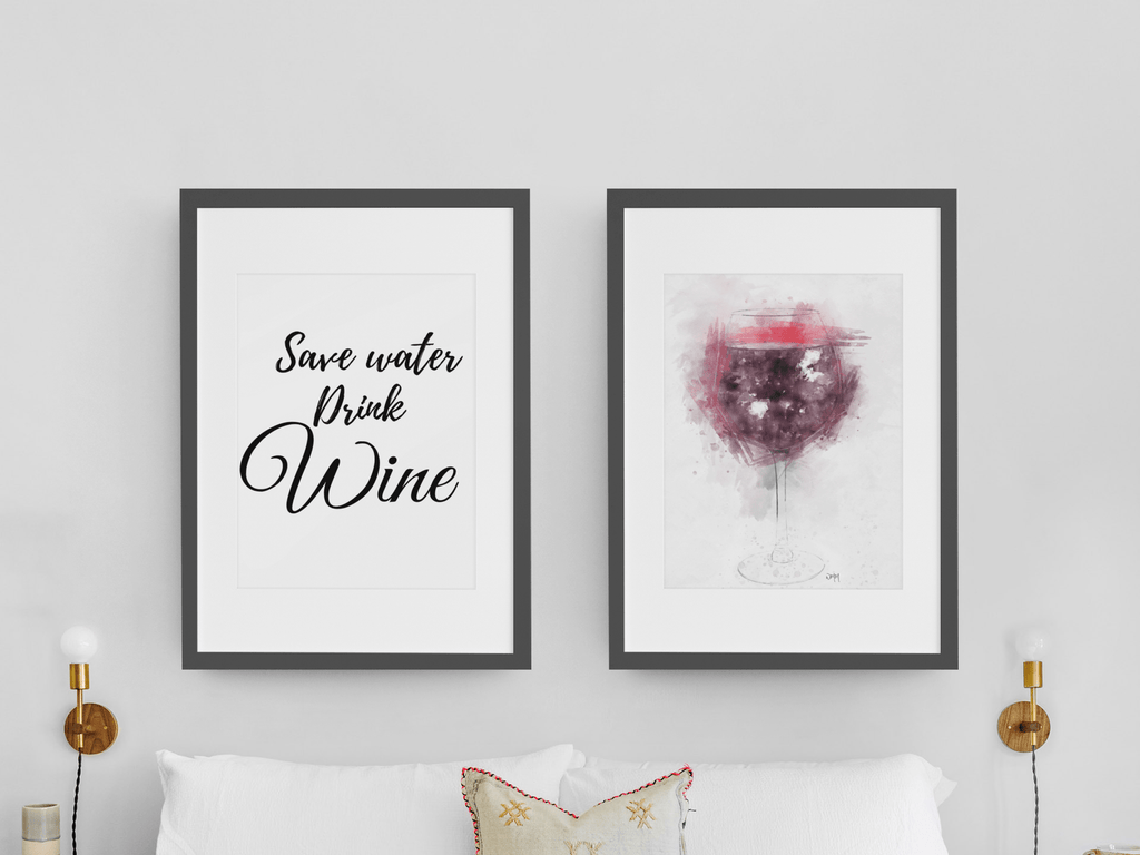 Save Water Drink Wine wall art set of 2 freeshipping - Woolly Mammoth Media