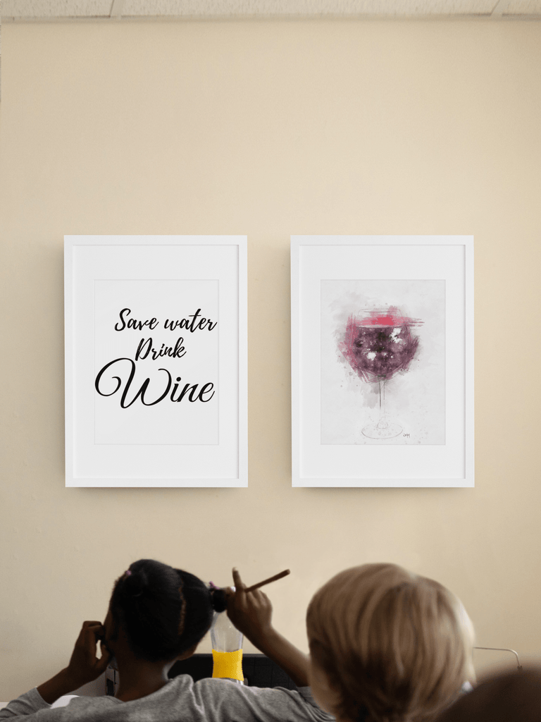 Woolly Mammoth Media Save Water Drink Wine wall art set of 2