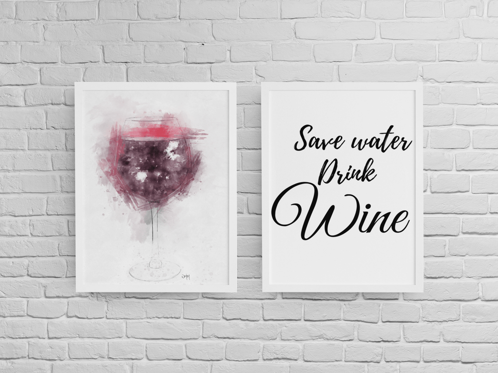 Woolly Mammoth Media Save Water Drink Wine wall art set of 2