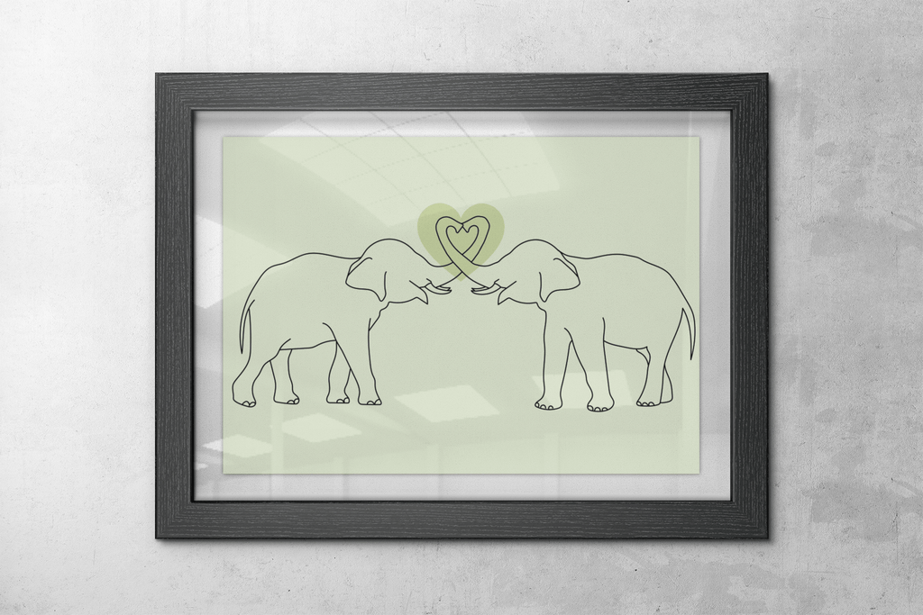 Two Elephants Line Art Wall Art Print freeshipping - Woolly Mammoth Media