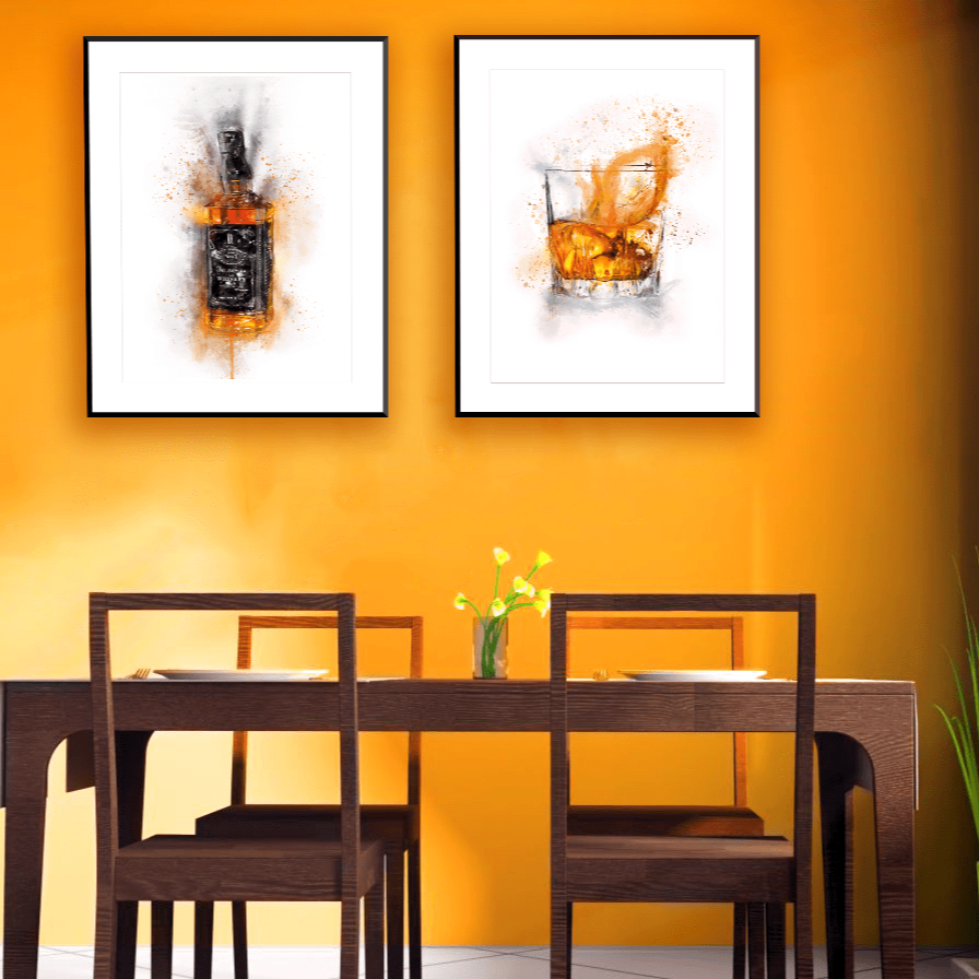 Whiskey & Glass set of 2 Wall Art Prints freeshipping - Woolly Mammoth Media